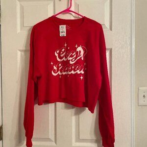 CHRISTMAS CROPPED SOFT SWEATSHIRT RED LOOSE FITTING 60% OFF! NWT LARGE